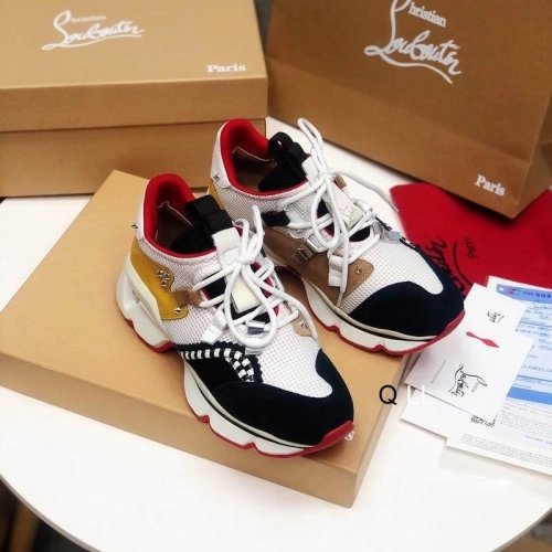 Knockoff Christian Louboutin Red Runner Flat Sneakers Calf Suede and Mesh Multi