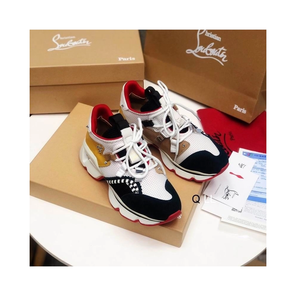 Knockoff Christian Louboutin Red Runner Flat Sneakers Calf Suede and Mesh Multi