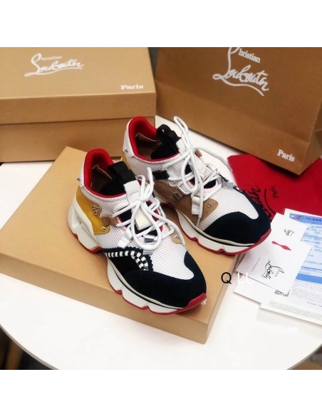Knockoff Christian Louboutin Red Runner Flat Sneakers Calf Suede and Mesh Multi