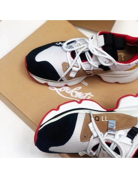 Knockoff Christian Louboutin Red Runner Flat Sneakers Calf Suede and Mesh Multi