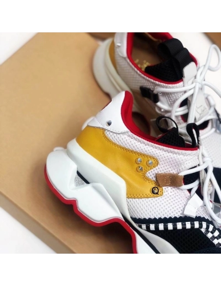 Knockoff Christian Louboutin Red Runner Flat Sneakers Calf Suede and Mesh Multi