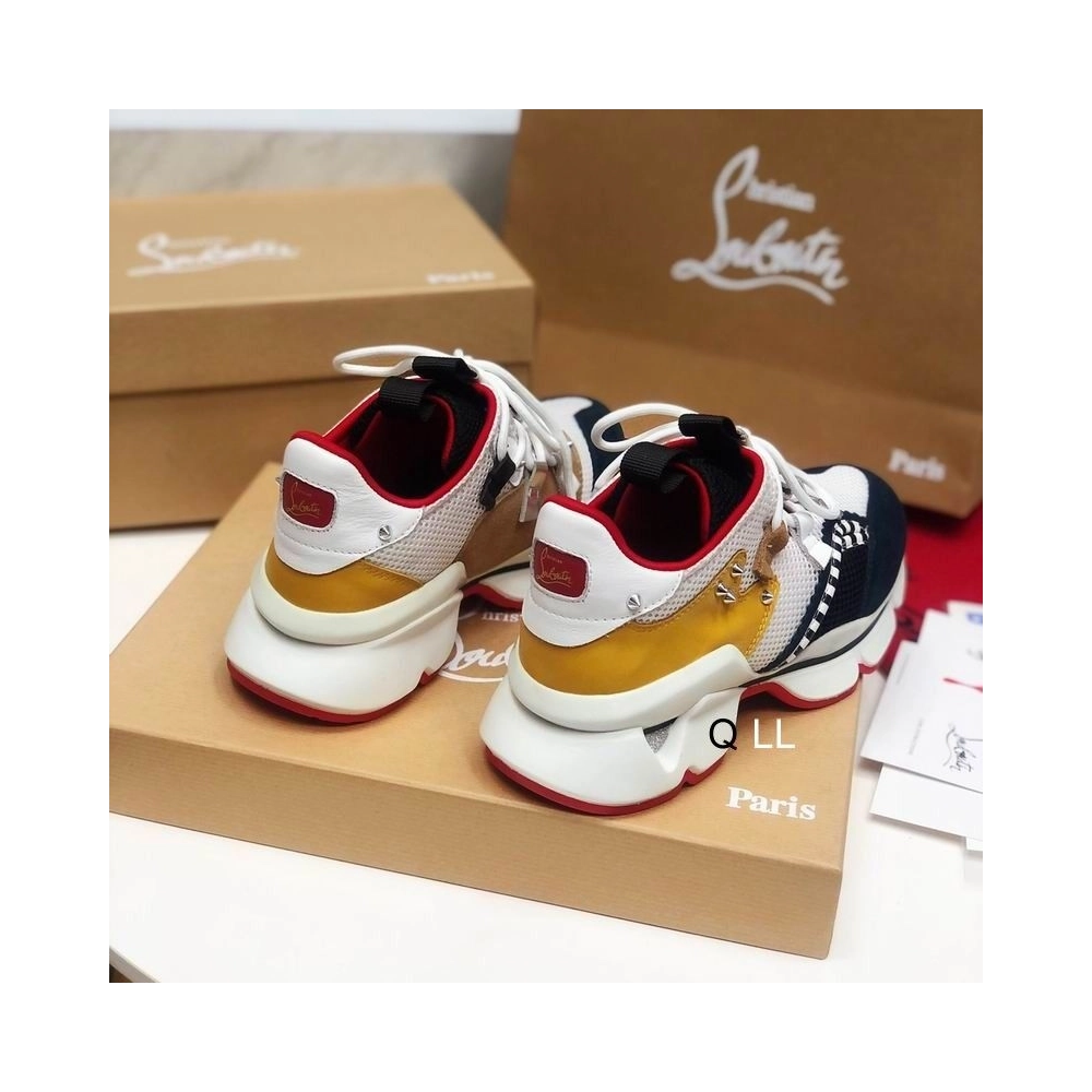 Knockoff Christian Louboutin Red Runner Flat Sneakers Calf Suede and Mesh Multi