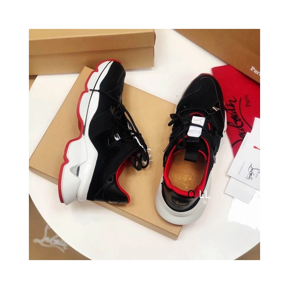 Replica Christian Louboutin Red Runner Flat Sneakers Calf Neoprene Black