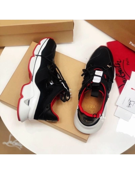 Replica Christian Louboutin Red Runner Flat Sneakers Calf Neoprene Black