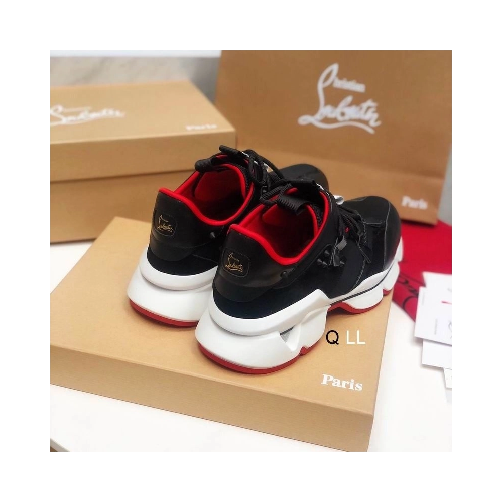 Replica Christian Louboutin Red Runner Flat Sneakers Calf Neoprene Black