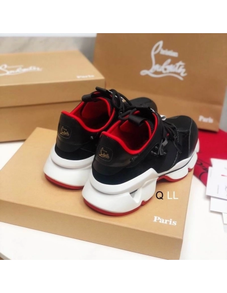 Replica Christian Louboutin Red Runner Flat Sneakers Calf Neoprene Black