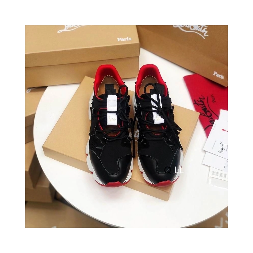 Replica Christian Louboutin Red Runner Flat Sneakers Calf Neoprene Black