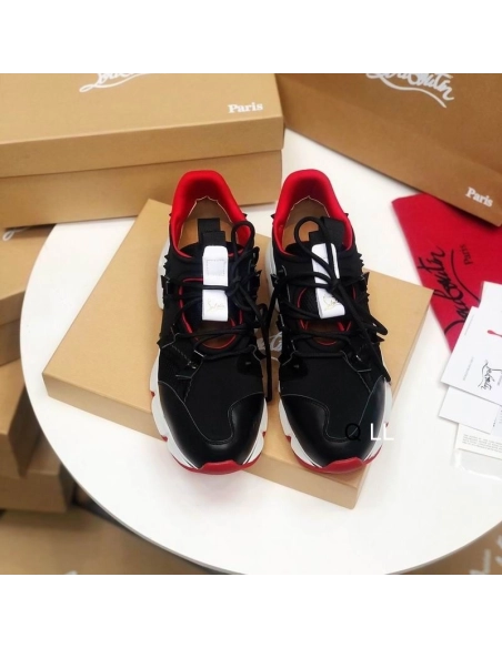 Replica Christian Louboutin Red Runner Flat Sneakers Calf Neoprene Black