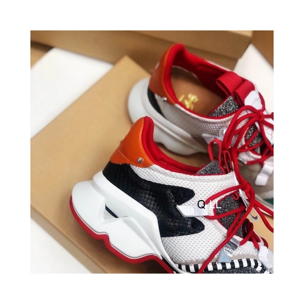 Knockoff Christian Louboutin Red Runner Flat Sneakers Glitter Leather Mesh Multicolor