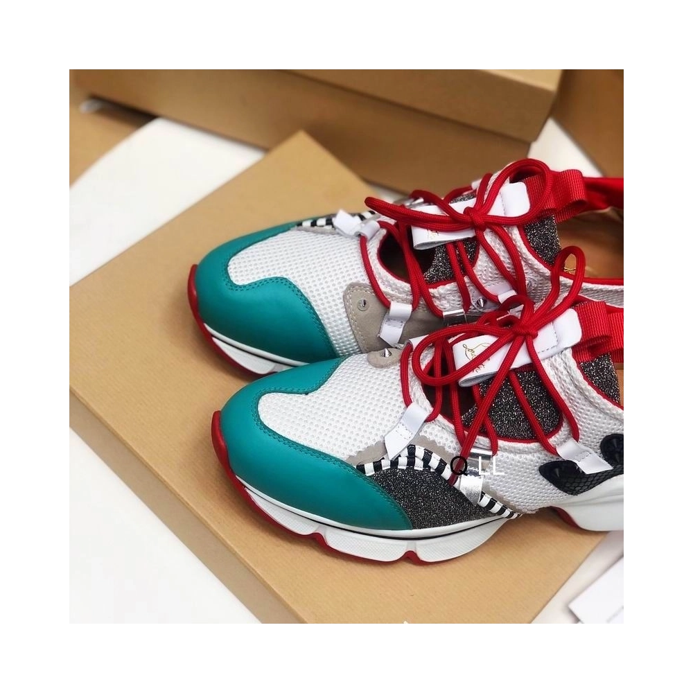 Knockoff Christian Louboutin Red Runner Flat Sneakers Glitter Leather Mesh Multicolor