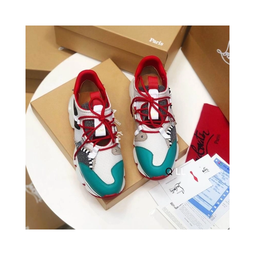Knockoff Christian Louboutin Red Runner Flat Sneakers Glitter Leather Mesh Multicolor