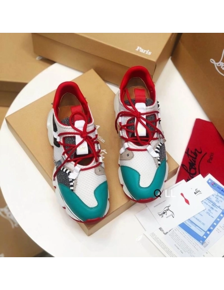 Knockoff Christian Louboutin Red Runner Flat Sneakers Glitter Leather Mesh Multicolor