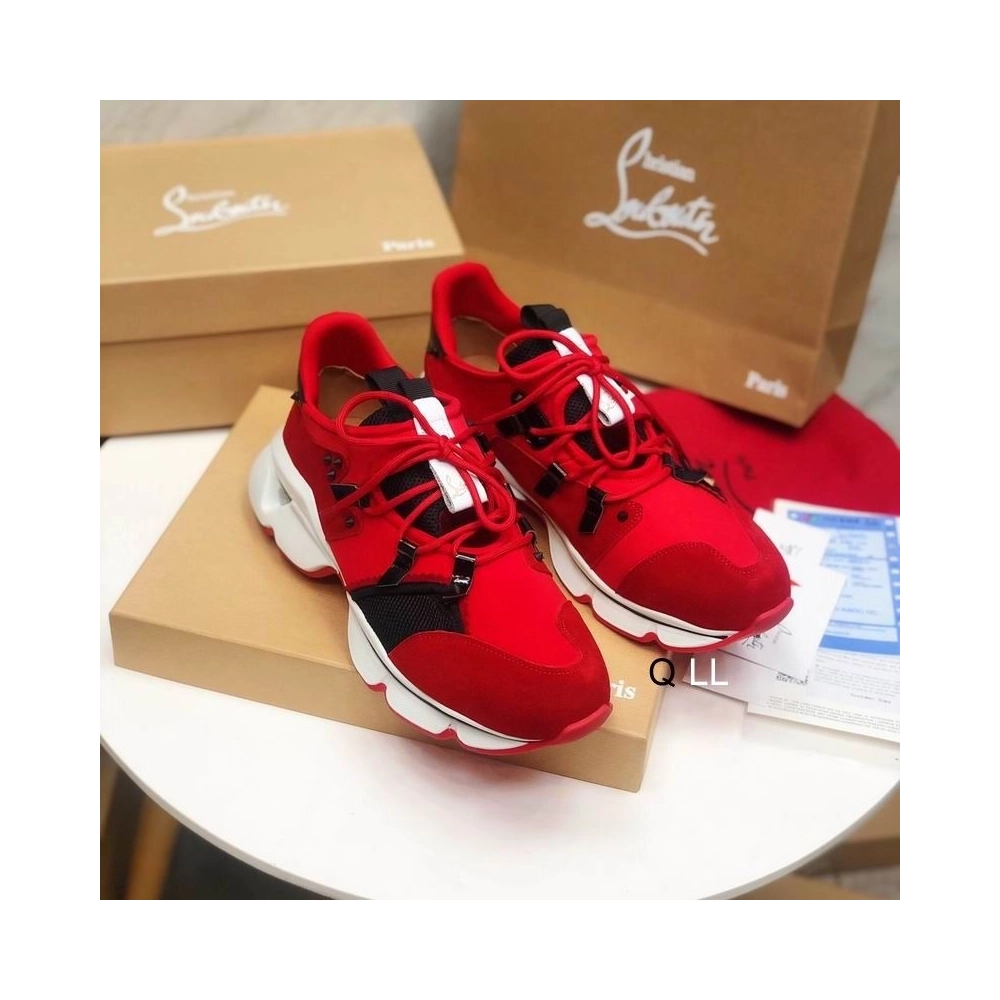 Cheap Christian Louboutin Red Runner Flat Sneakers Neoprene Red for Sale