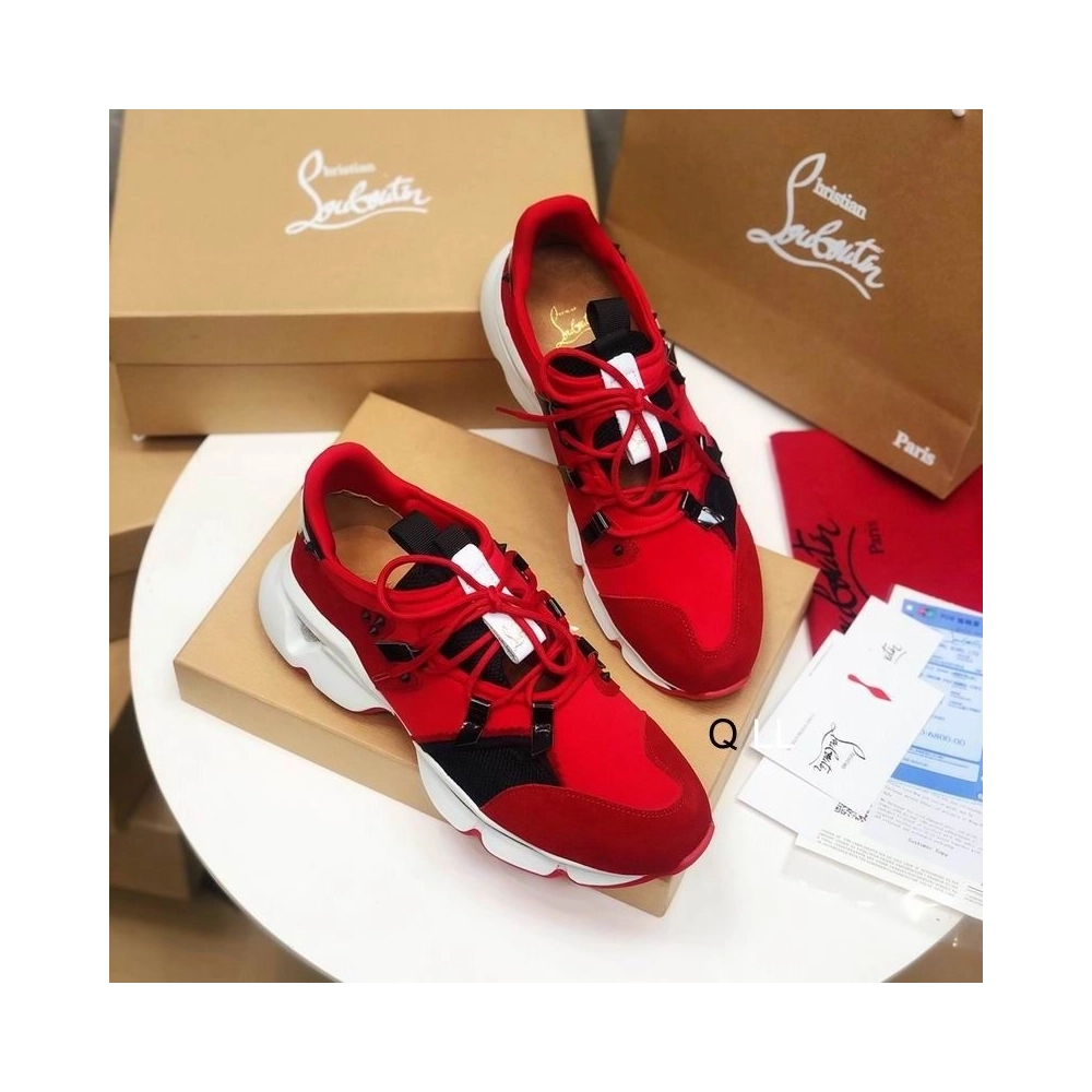 Cheap Christian Louboutin Red Runner Flat Sneakers Neoprene Red for Sale