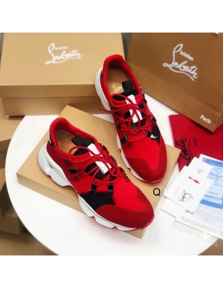 Cheap Christian Louboutin Red Runner Flat Sneakers Neoprene Red for Sale