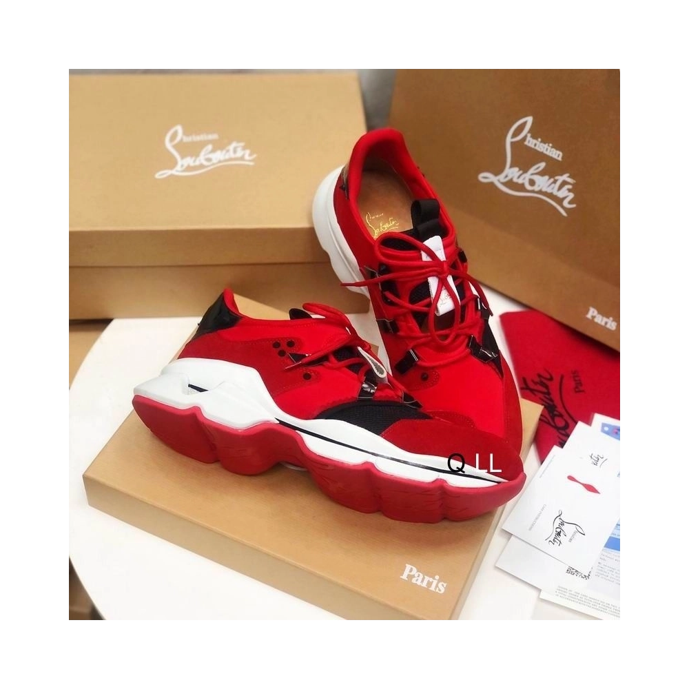 Cheap Christian Louboutin Red Runner Flat Sneakers Neoprene Red for Sale