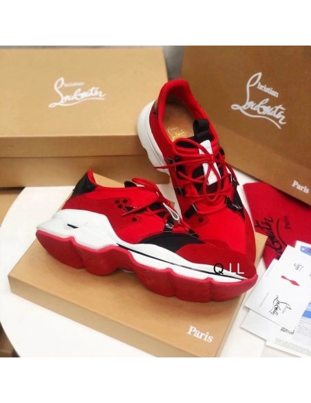Cheap Christian Louboutin Red Runner Flat Sneakers Neoprene Red for Sale