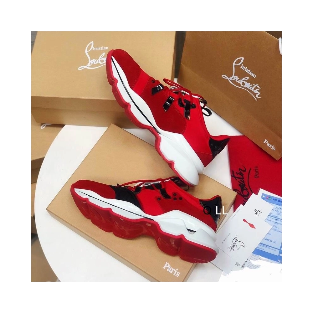 Cheap Christian Louboutin Red Runner Flat Sneakers Neoprene Red for Sale