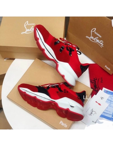 Cheap Christian Louboutin Red Runner Flat Sneakers Neoprene Red for Sale