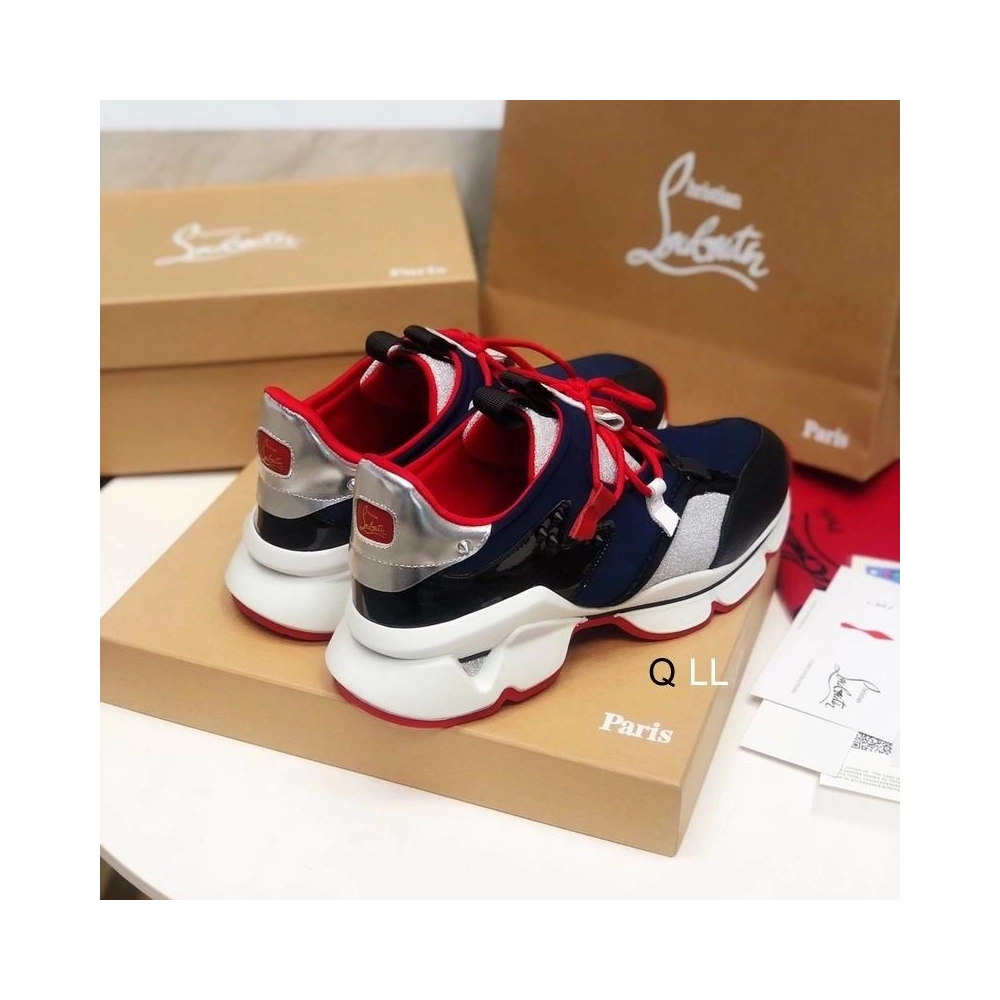 Replica Christian Louboutin Red Runner Flat Sneakers Neoprene Patent Glitter Wet Multi