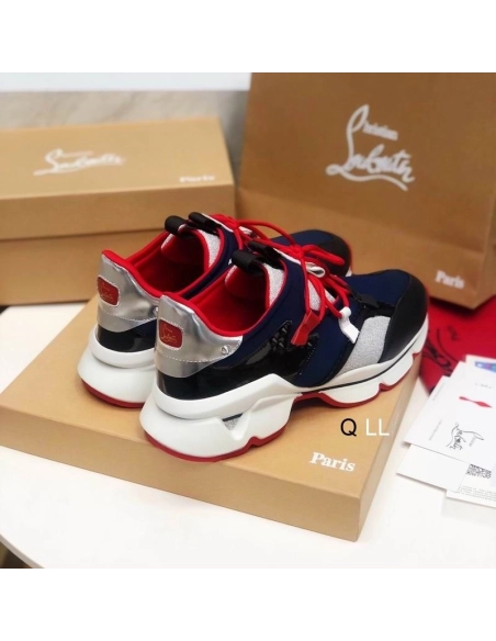 Replica Christian Louboutin Red Runner Flat Sneakers Neoprene Patent Glitter Wet Multi
