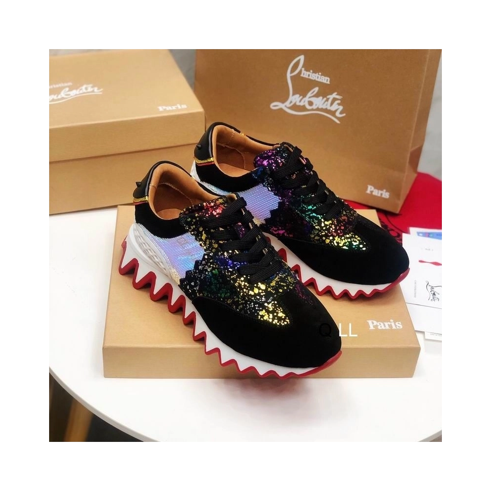 Christian Louboutin Loubishark Donna Flat Sneakers Leather And Suede Multicolor