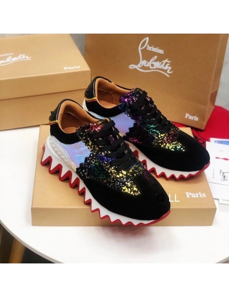 Christian Louboutin Loubishark Donna Flat Sneakers Leather And Suede Multicolor