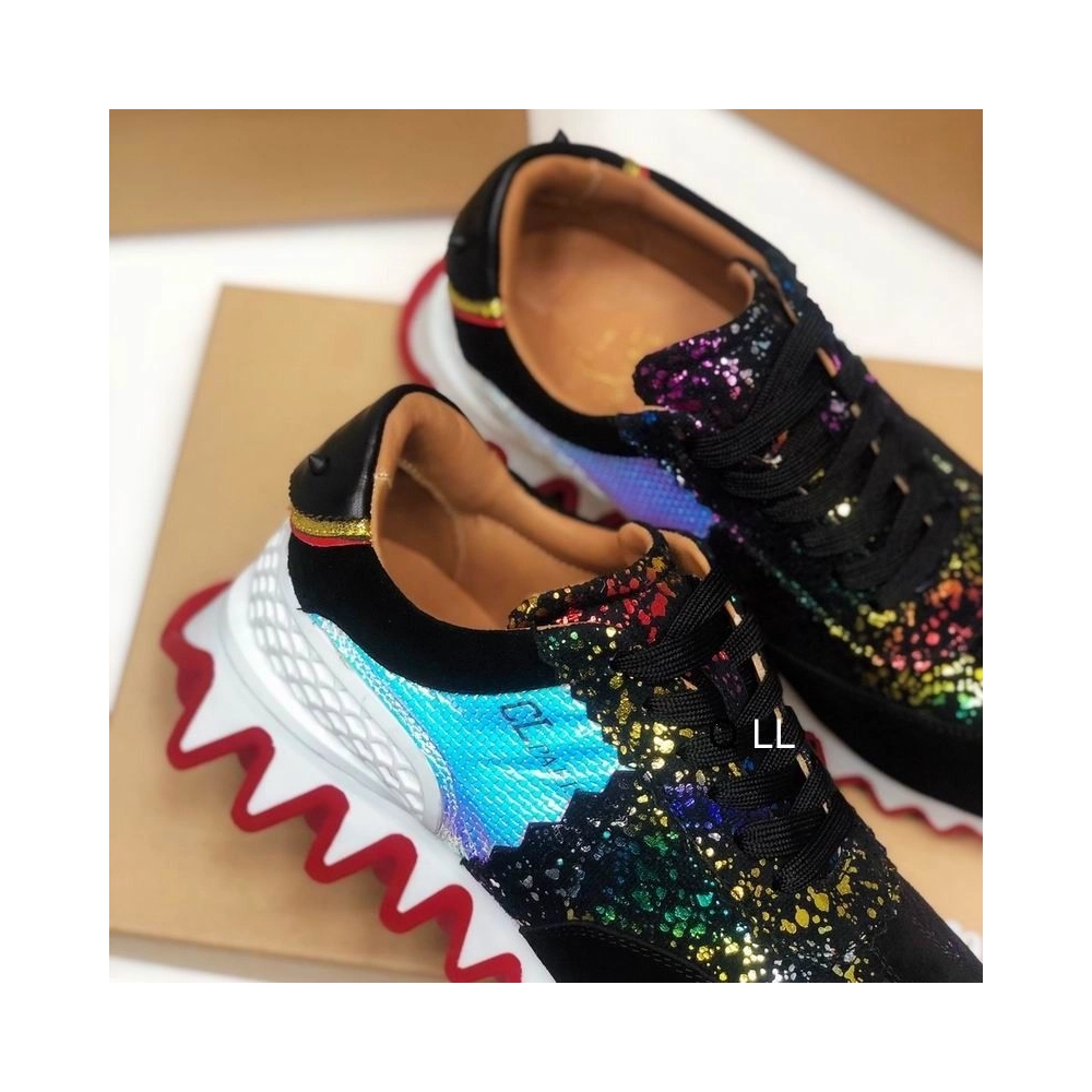 Christian Louboutin Loubishark Donna Flat Sneakers Leather And Suede Multicolor
