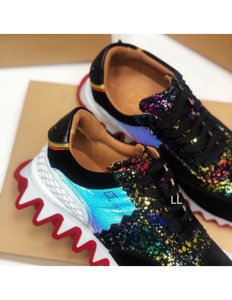 Christian Louboutin Loubishark Donna Flat Sneakers Leather And Suede Multicolor