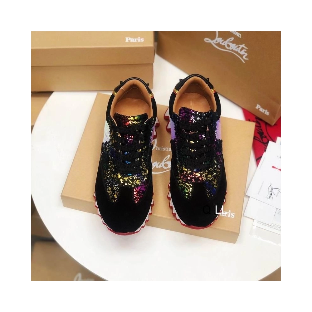 Christian Louboutin Loubishark Donna Flat Sneakers Leather And Suede Multicolor