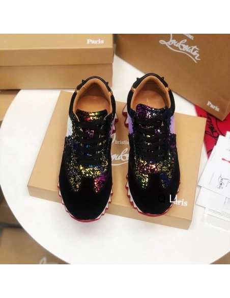 Christian Louboutin Loubishark Donna Flat Sneakers Leather And Suede Multicolor