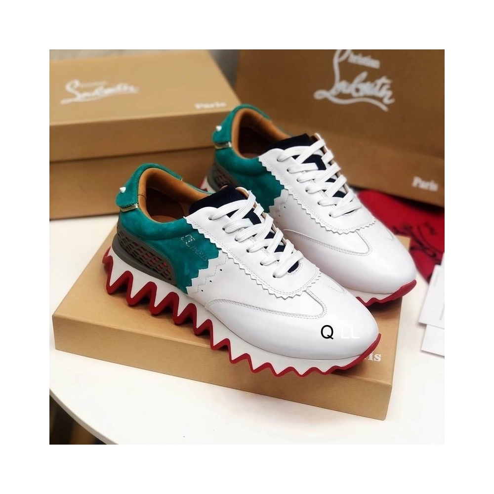 Discount Christian Louboutin Loubishark Sneakers Suede and Calf Leather White Blue Outlet
