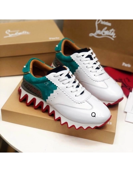 Discount Christian Louboutin Loubishark Sneakers Suede and Calf Leather White Blue Outlet