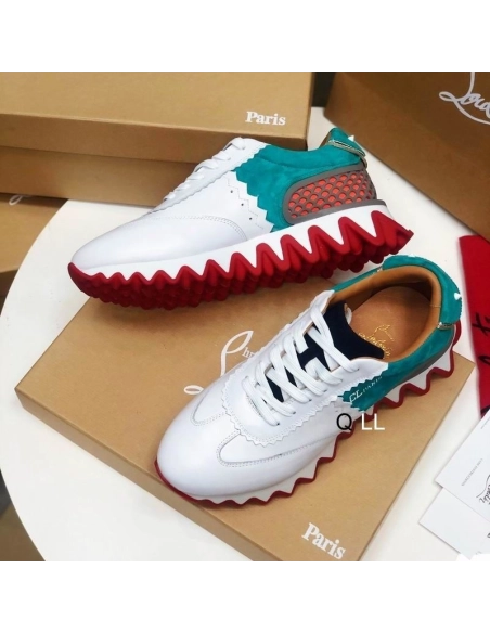 Discount Christian Louboutin Loubishark Sneakers Suede and Calf Leather White Blue Outlet