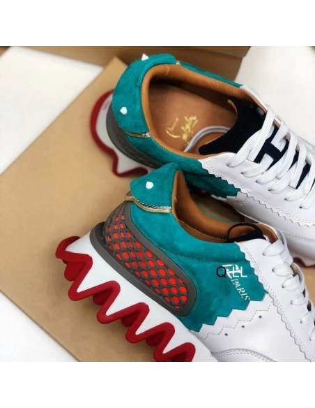 Discount Christian Louboutin Loubishark Sneakers Suede and Calf Leather White Blue Outlet