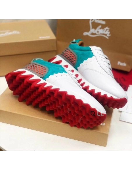 Discount Christian Louboutin Loubishark Sneakers Suede and Calf Leather White Blue Outlet