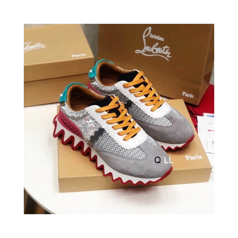 Fake Christian Louboutin Loubishark Sneakers Suede Calfskin Mesh Version Multicolor