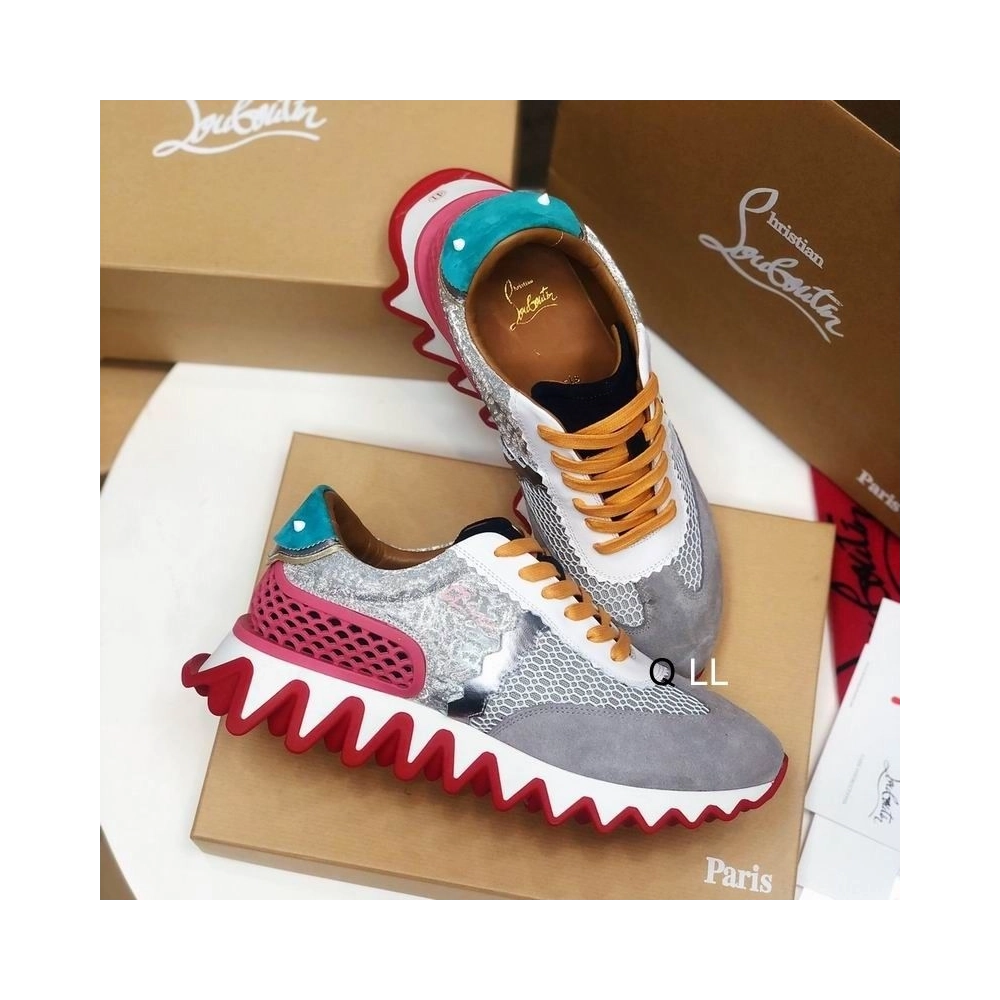 Fake Christian Louboutin Loubishark Sneakers Suede Calfskin Mesh Version Multicolor