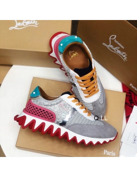 Fake Christian Louboutin Loubishark Sneakers Suede Calfskin Mesh Version Multicolor