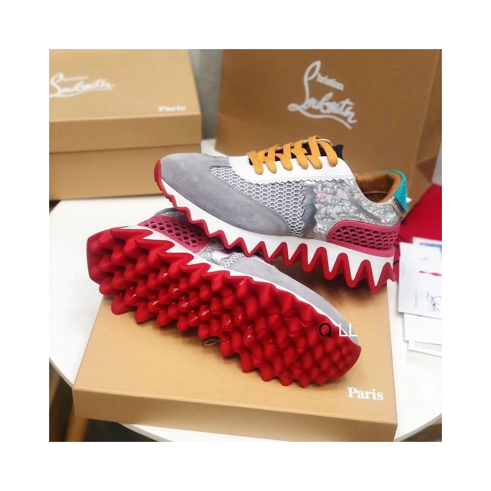 Fake Christian Louboutin Loubishark Sneakers Suede Calfskin Mesh Version Multicolor
