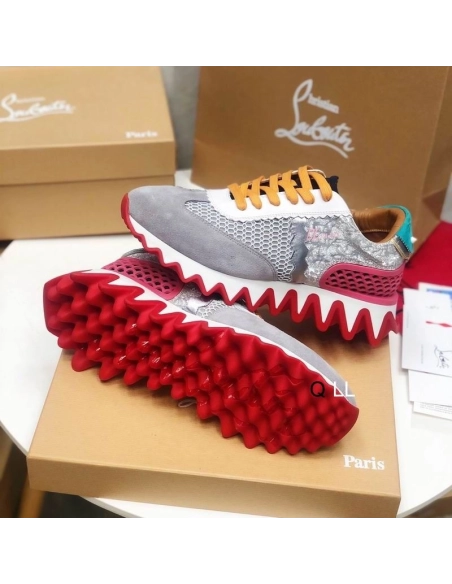 Fake Christian Louboutin Loubishark Sneakers Suede Calfskin Mesh Version Multicolor