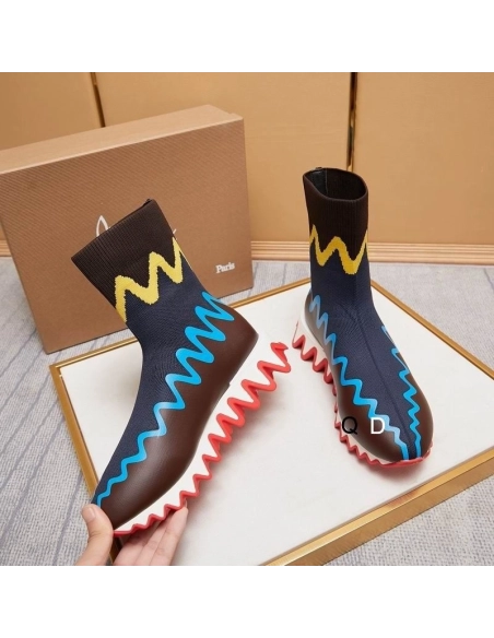 Discount Christian Louboutin Sharky Sock Sneakers Knit Mesh Multicolor Outlet