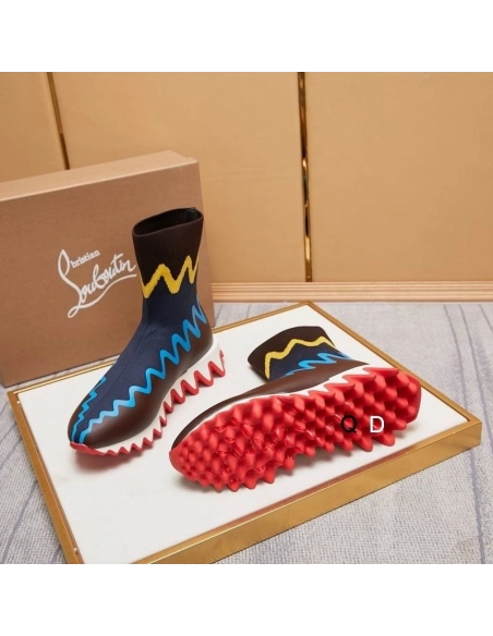 Discount Christian Louboutin Sharky Sock Sneakers Knit Mesh Multicolor Outlet