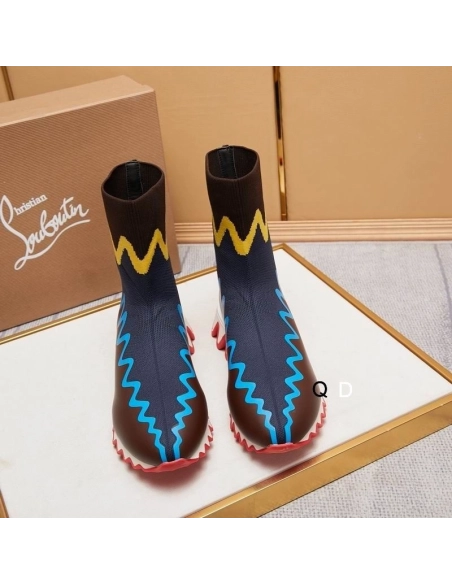 Discount Christian Louboutin Sharky Sock Sneakers Knit Mesh Multicolor Outlet