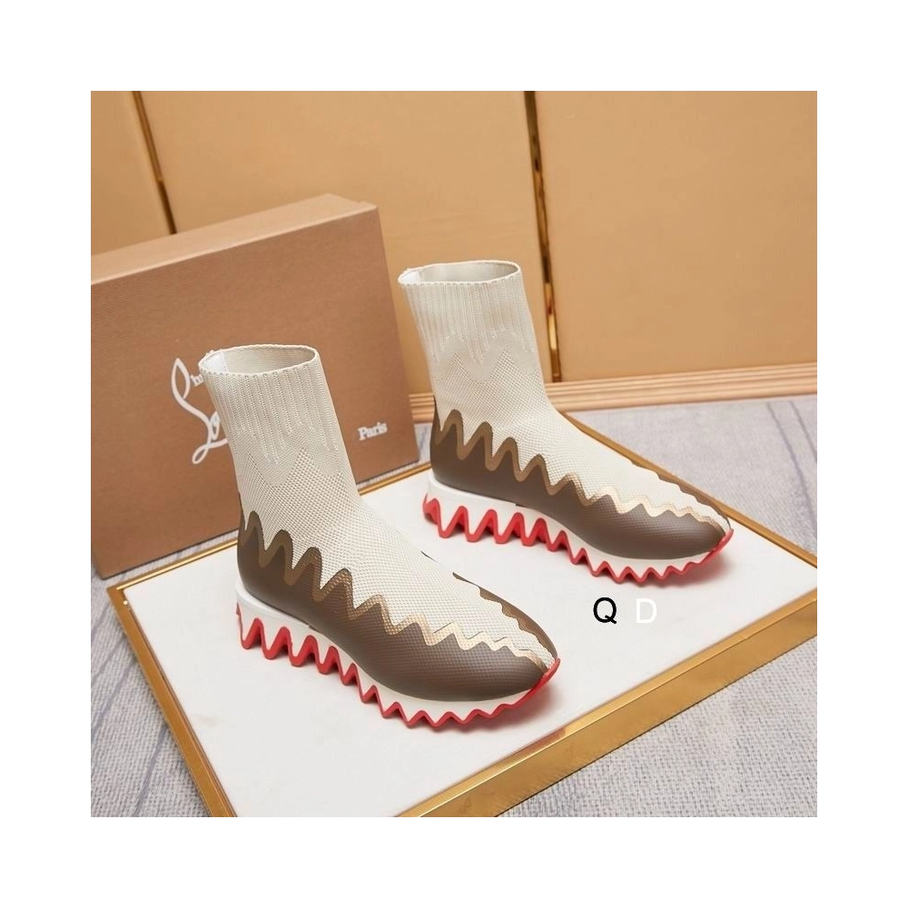 Knockoff Christian Louboutin Sharky Sock Sneakers Knit Mesh White Brown