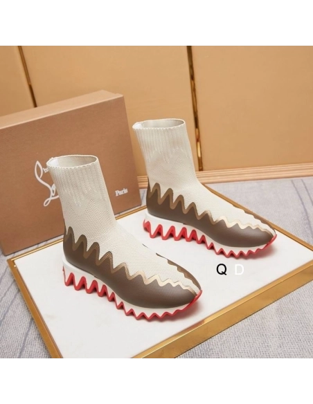 Knockoff Christian Louboutin Sharky Sock Sneakers Knit Mesh White Brown