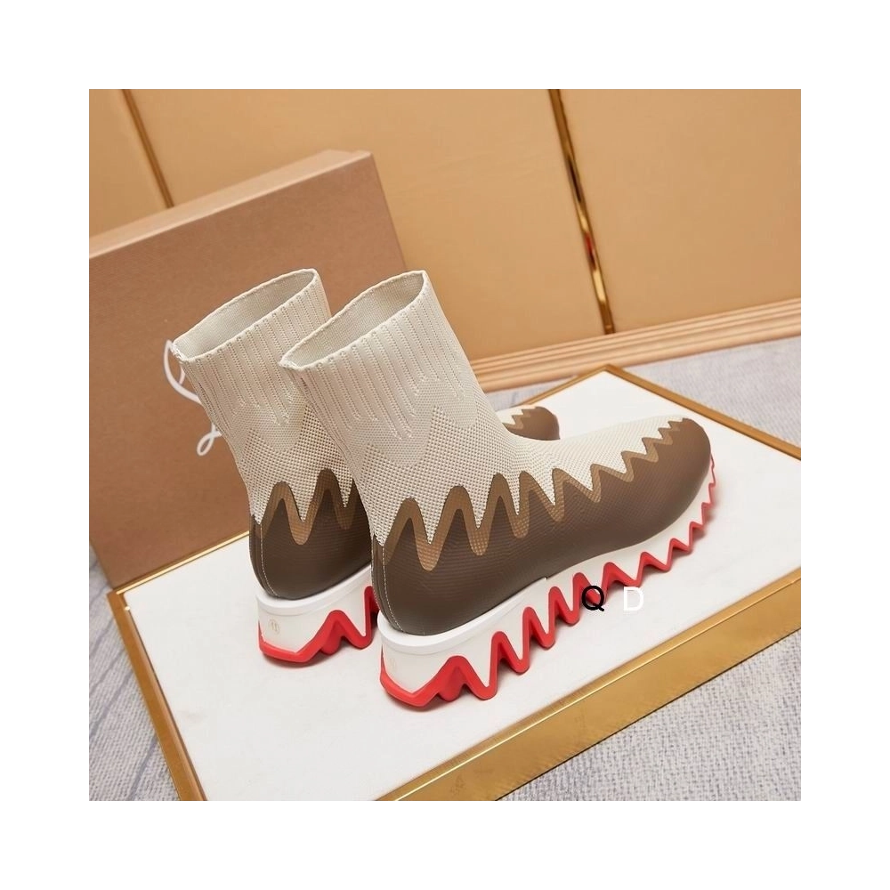 Knockoff Christian Louboutin Sharky Sock Sneakers Knit Mesh White Brown