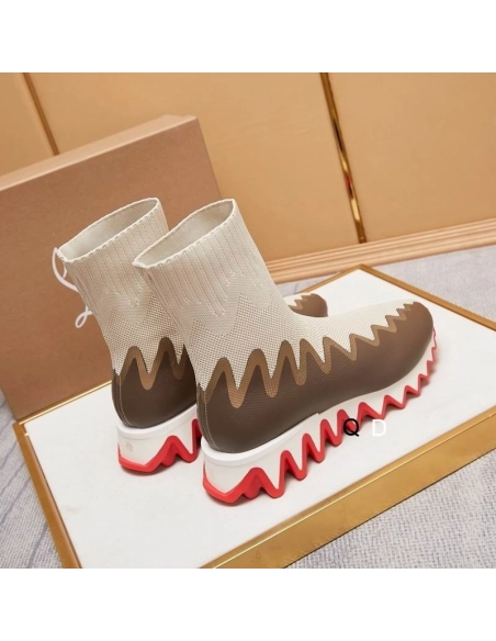 Knockoff Christian Louboutin Sharky Sock Sneakers Knit Mesh White Brown