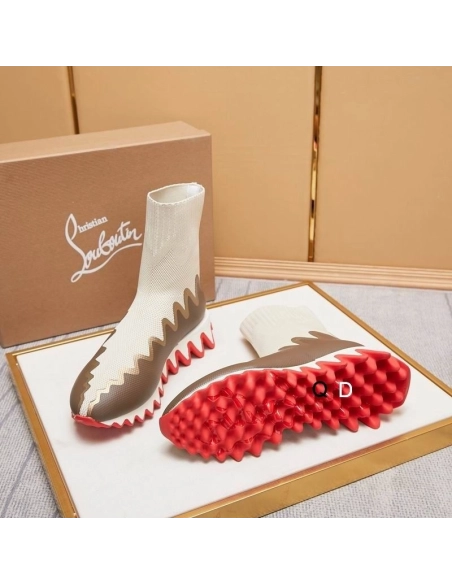 Knockoff Christian Louboutin Sharky Sock Sneakers Knit Mesh White Brown