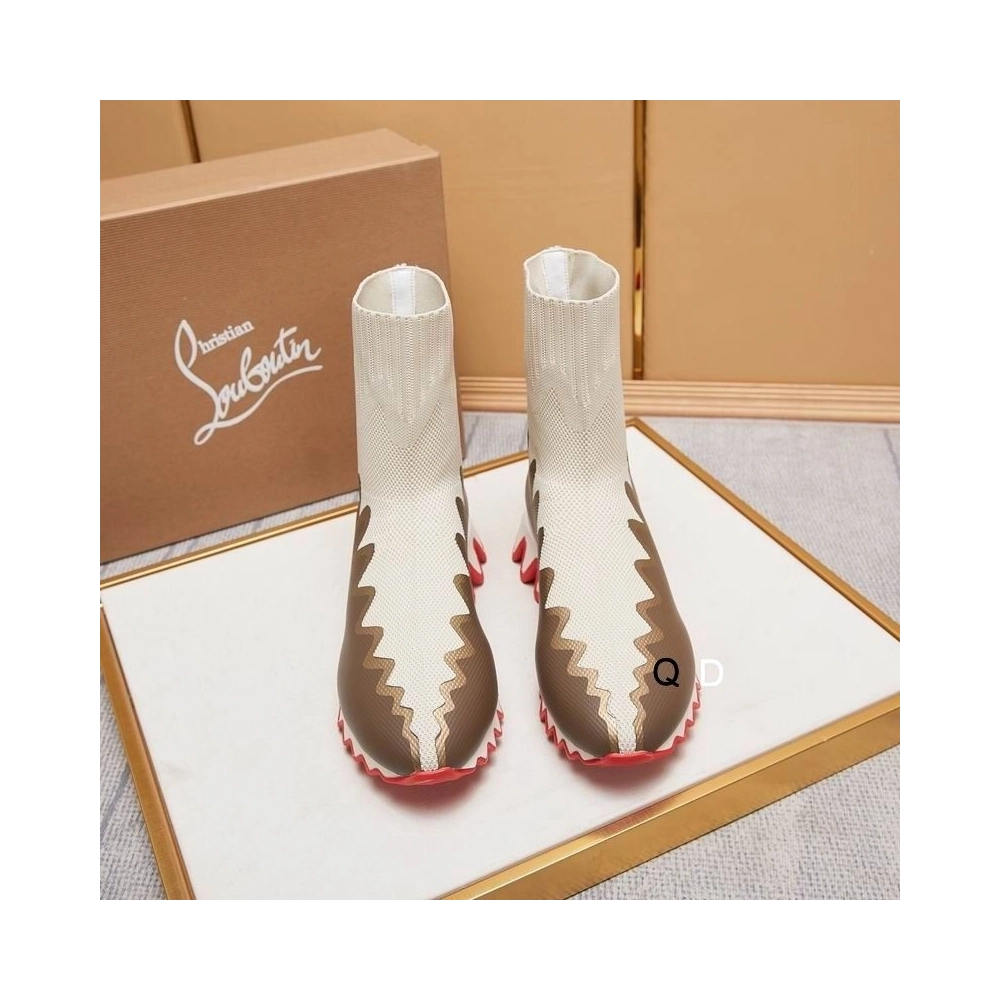Knockoff Christian Louboutin Sharky Sock Sneakers Knit Mesh White Brown